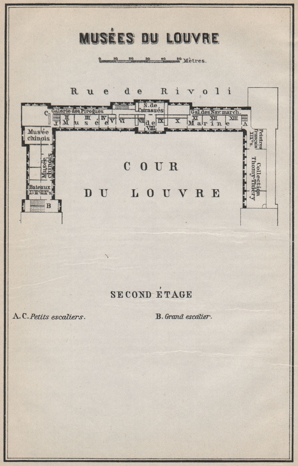 MUSÉES DU LOUVRE; SECOND ÉTAGE Second floor plan. Paris carte 1910 old map